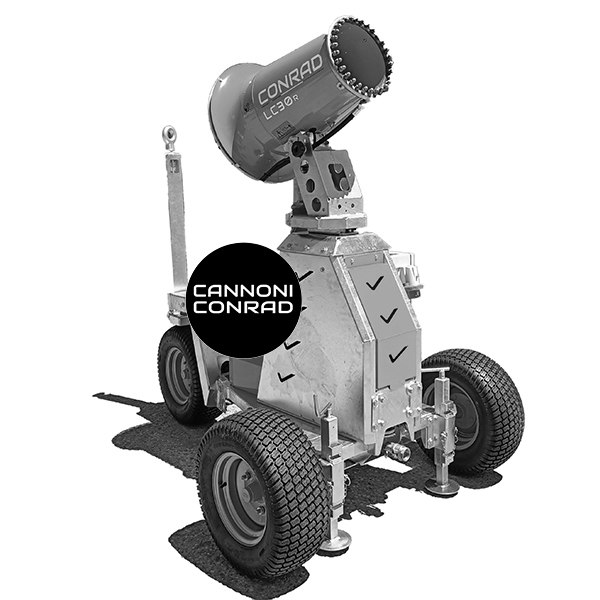 Cannone nebulizzatore Conrad LC30R allestito su carrello con timone